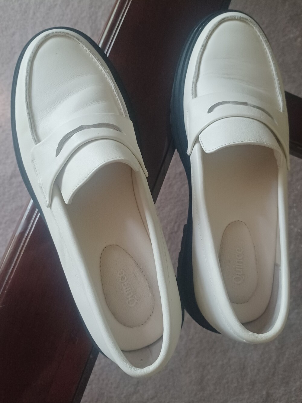 Quince Leather Platform Penny Loafers Lug Sole Off Whie - Picture 2 of 6